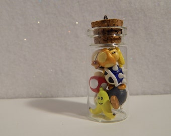 Figurines miniatures en pâte polymère Mario Kart dans une bouteille, figurines Super Mario, collier de jeu vidéo