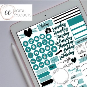 Digital Planner | Everyday Teal Digital Sticker Set | Precropped Stickers | Goodnotes