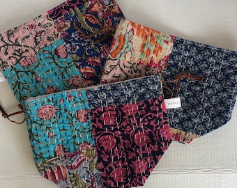 Drawstring Project Bag, Kantha Bag, knitter gift, gift for knitter, project bag, yarn bag, fabric bag, project bag