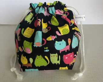 Drawstring Project Bag, project bag, yarn bag, knitting bag, sock knitting bag, drawstring bag, gift for knitter, gift for crocheter