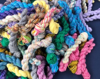 Mini Skeins, wool yarn, wool nylon yarn, fingering tartan, mini skeins, sock blanket yarn, sock blanket, scrappy knitting, hand dyed minis