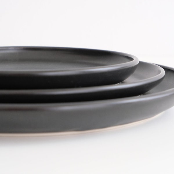 MADE TO ORDER - side / lunch / diner porcelain plate - black / white // satin / glossy finish