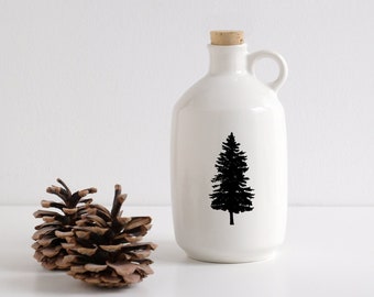 Porcelain maple syrup jug with pine tree drawing Canadian Wildlife collection