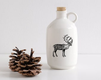 MADE TO ORDER - Porcelain maple syrup jug with wild animals drawing Canadian Wildlife collection