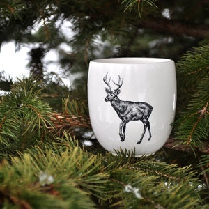 MADE TO ORDER porcelain coffee mug with wild animal drawing Canadian Wildlife collection no handle image 2