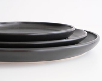 MADE TO ORDER - side / lunch / diner porcelain plate - black / white // satin / glossy finish