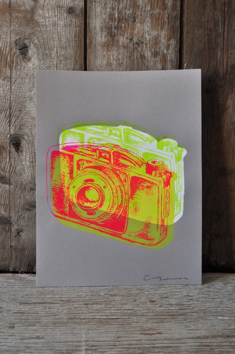 Camera 18, hand pulled silkscreen print, Boyer camera, 8.5 x 11 inches, open edition. image 1