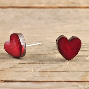 MINI glossy red heart shape stoneware stud earrings