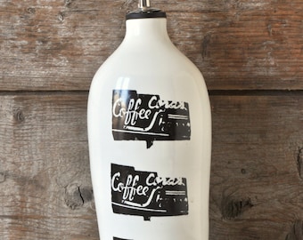 Porcelain oil/vinegar bottle with vintage COFFEE SHOP signs