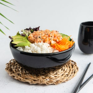 MADE TO ORDER Handmade porcelain poke / ramen / soup bowl black / white // satin / glossy finish Glossy Black / Noir