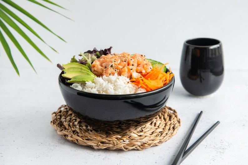 MADE TO ORDER Handmade porcelain poke / ramen / soup bowl black / white // satin / glossy finish Glossy Black / Noir