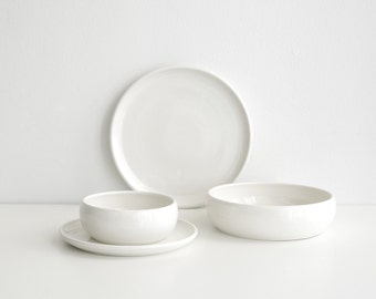 MADE TO ORDER - 4-delige set - Handgedraaid porselein (met grote 10,5 inch plaat)