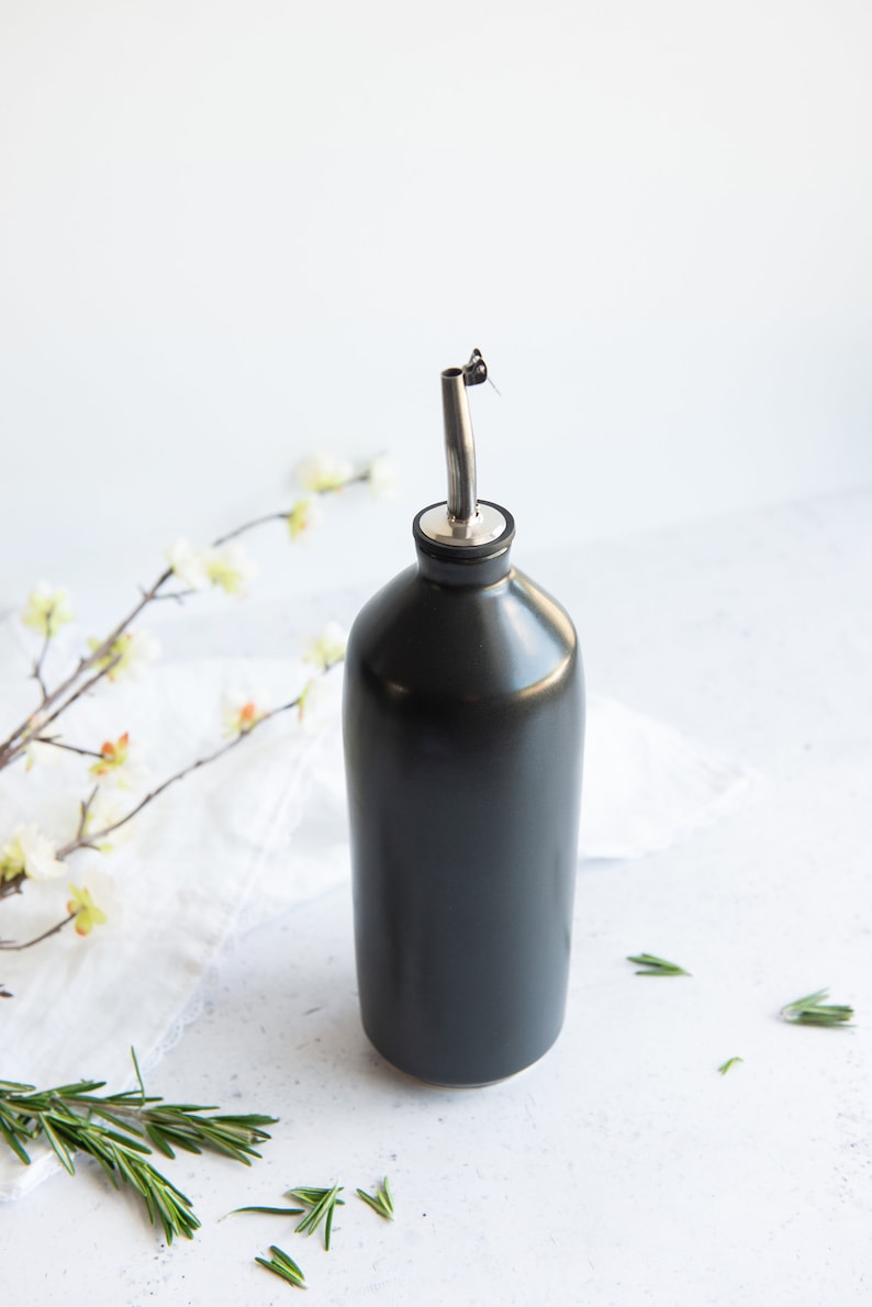 MADE TO ORDER Porcelain oil/vinegar bottle black / white // satin / glossy finish image 4