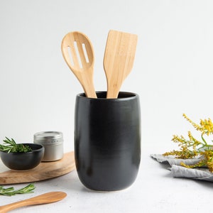 NEW MADE to ORDER Handmade porcelaine utensil holder / vase black / white // satin / glossy finish image 1
