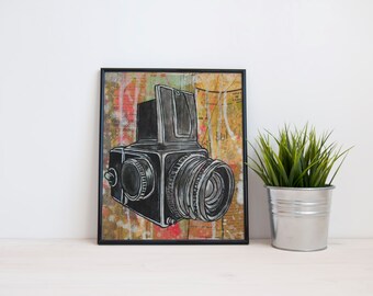 8 x 10 GICLEE print - Hasselblad - mixed media painting by Cindy Labrecque, open edition.
