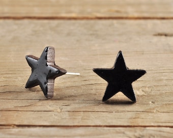 MINI glossy black star stoneware stud earrings