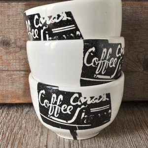 Porcelain coffee bowl with vintage COFFEE SHOP sign image 2