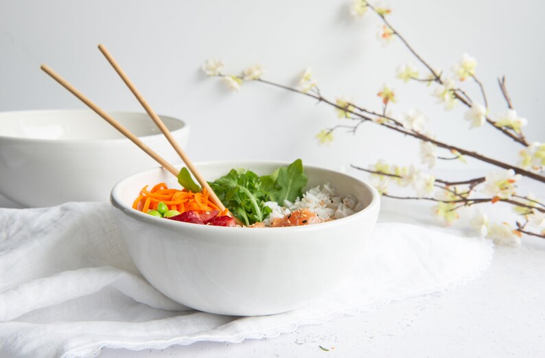 MADE TO ORDER Handmade porcelain poke / ramen / soup bowl black / white // satin / glossy finish Glossy White / Blanc