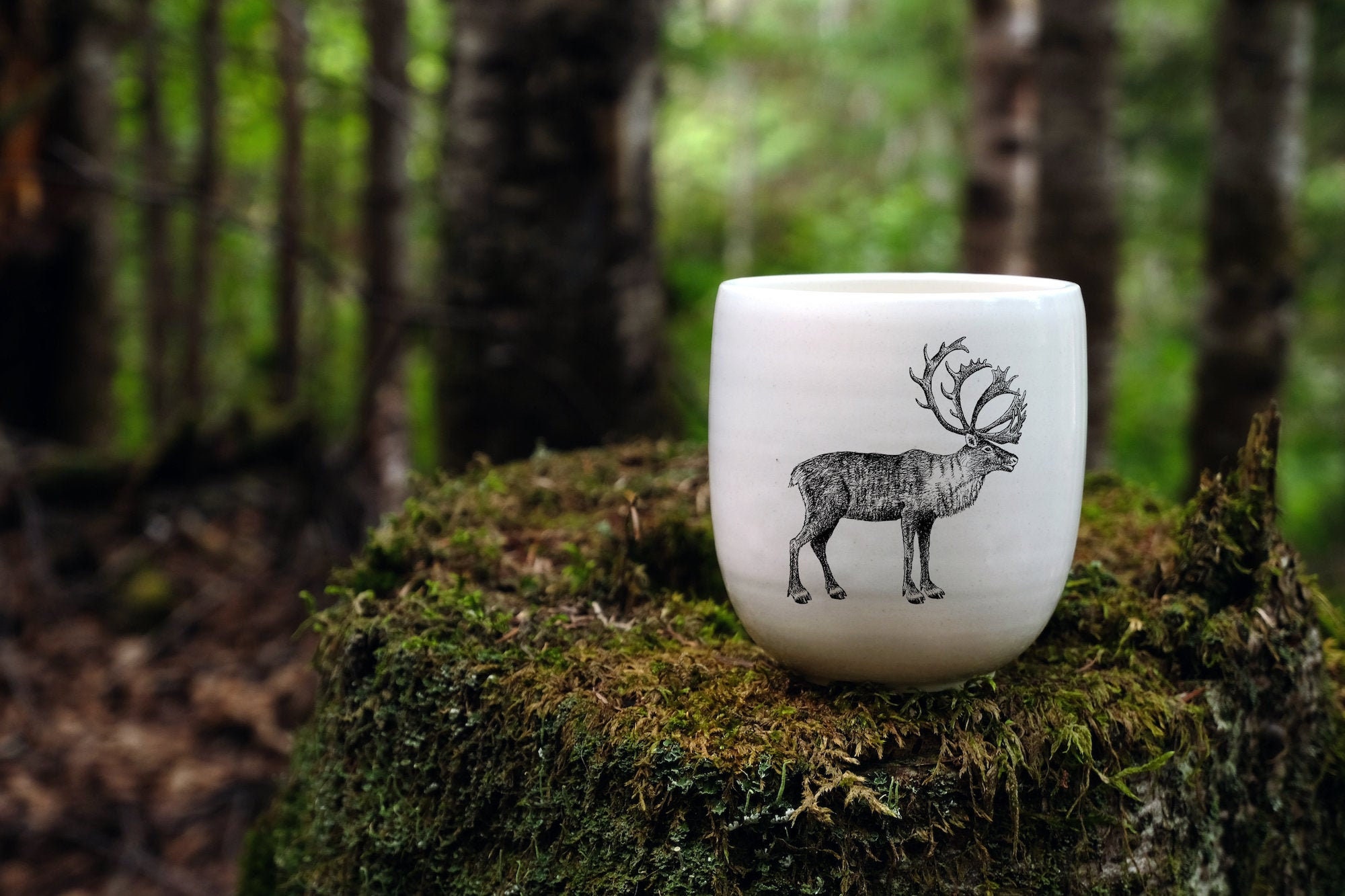 Verre en Porcelaine Impression Dessin Caribou Des Bois Par Cindy Labrecque Collection Les Animaux de