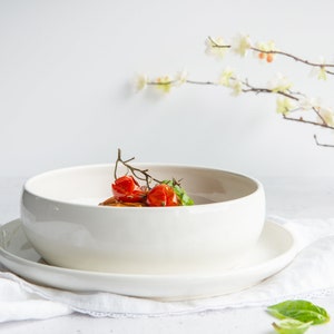 MADE TO ORDER Handmade Porcelain Shallow Bowl/Pasta Bowl black / white // satin / glossy finish Glossy White / Blanc