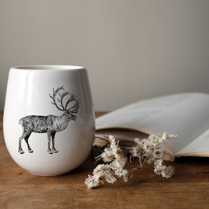 MADE TO ORDER porcelain wine tumbler with wild animal drawing Canadian Wildlife collection