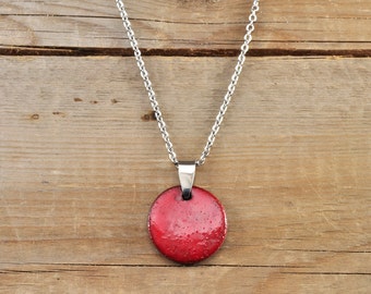 MEDIUM glossy red round stoneware pendant