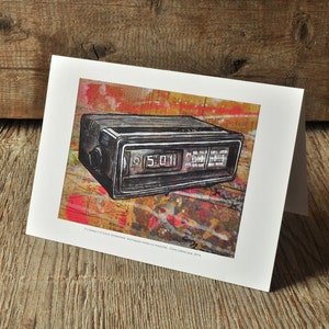 Carte de souhaits radio-réveil vintage 7 x 5 pouces