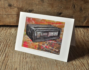 Vintage clock radio blank greeting card