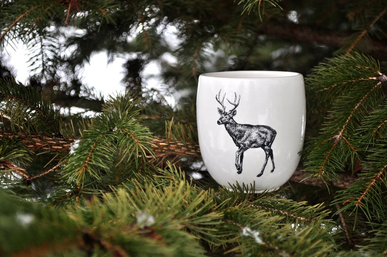 MADE TO ORDER porcelain coffee mug with wild animal drawing Canadian Wildlife collection no handle image 2