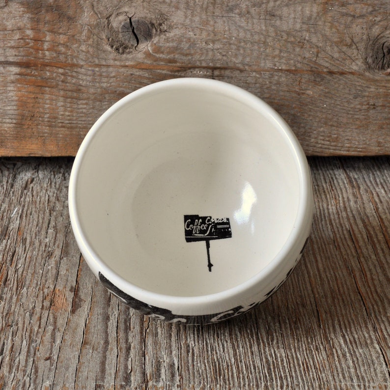 Porcelain coffee bowl with vintage COFFEE SHOP sign image 2