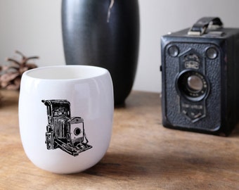 Porcelain coffee tumbler with vintage camera drawing by Cindy Labrecque