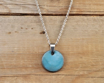 MEDIUM glossy turquoise round stoneware pendant