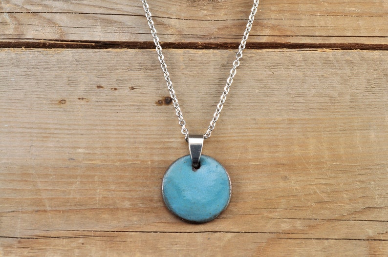 MEDIUM glossy turquoise round stoneware pendant image 1