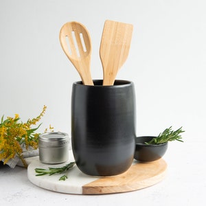 NEW MADE to ORDER Handmade porcelaine utensil holder / vase black / white // satin / glossy finish image 3