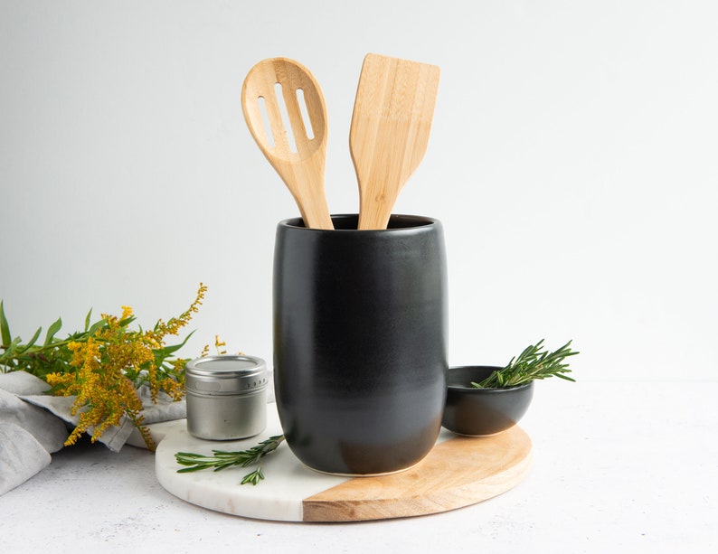NEW MADE to ORDER Handmade porcelaine utensil holder / vase black / white // satin / glossy finish image 3
