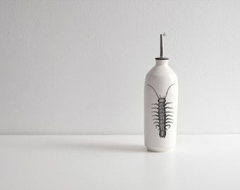 MADE-to-ORDER Porcelain oil/vinegar bottle with vintage INSECT prints