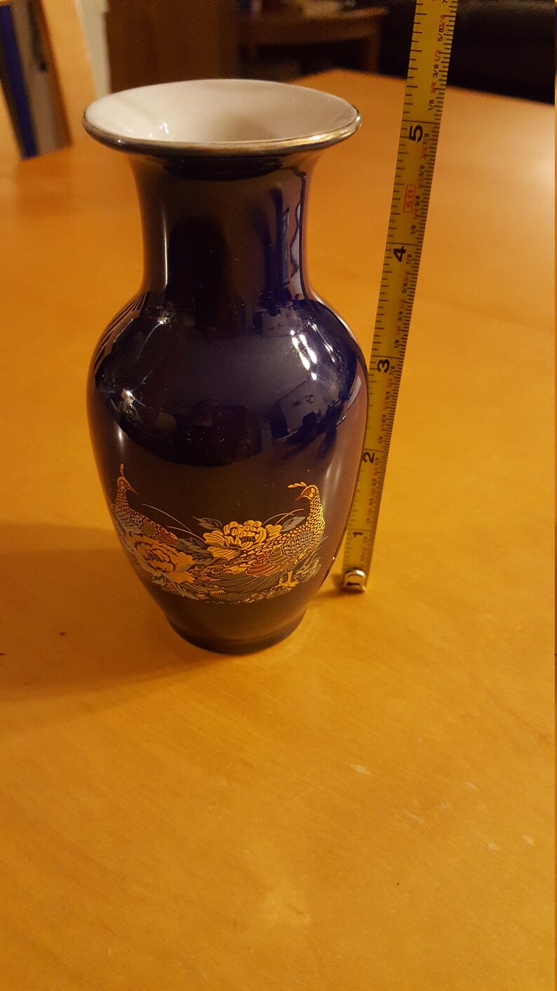 Peacock Vase Vintage Blue Oriental Bud Vase Etsy