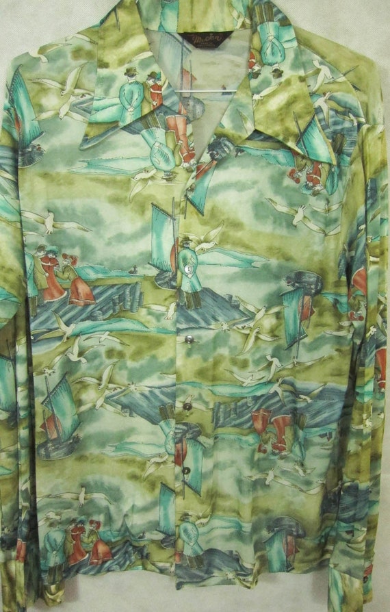 VINTAGE '70s Mr. Jan California Poly Disco Shirt S