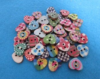 Wooden Heart Shaped Patterned Buttons