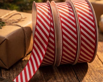 Red and White Candy Stripe Ribbon in 9mm, 16mm & 25mm