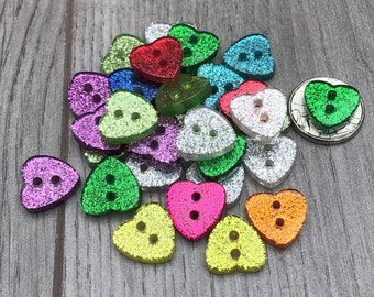 13mm Buttons Heart Glitter Buttons Baby Buttons Craft Buttons
