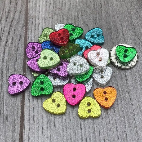 13mm Buttons Heart Glitter Buttons Baby Buttons Craft Buttons