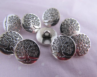 14.5mm Silver Button Tibetan Silver Round Tree of Life s in Packs of 5, 10 or 20