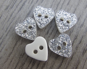 Silver Glitter Heart Buttons