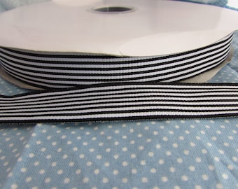25mm Ribbon Black and White Horizontal Stripe Double Sided Ribbon Grosgrain