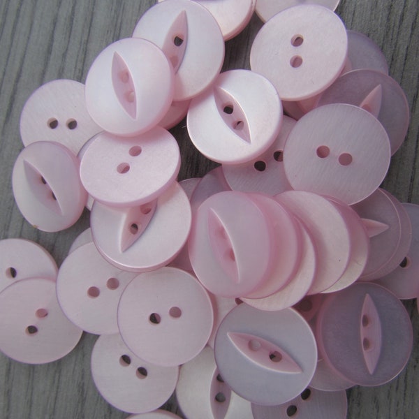 11 mm, 14 mm, 16 mm und 19 mm Knöpfe, rosa Fischaugenknöpfe, 2 Löcher, Packungen mit 10, 20, 50, 100