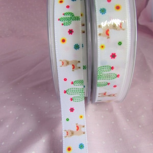 Ruban blanc 15 mm lama et cactus gros-grain en 2 m, 5 m, 10 m et 25 m de long