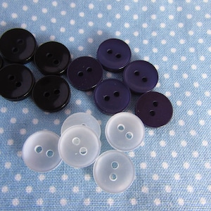 Shirt Buttons Pack 10 11mm 2 Hole Shirt Button in Navy, Black or White