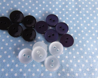 Lot de 10 boutons de chemise, 11 mm, bleu marine, noir ou blanc