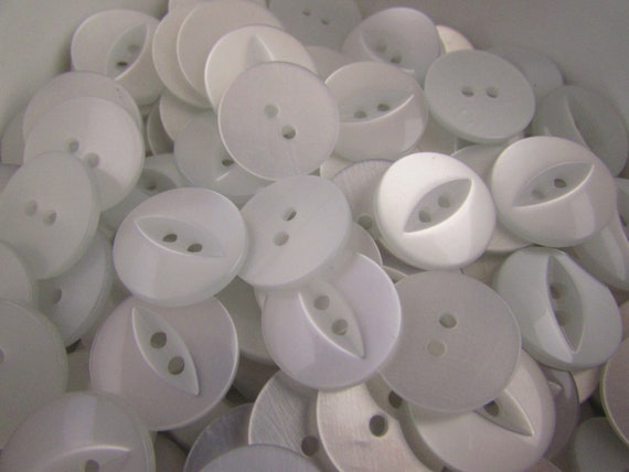 11mm or 19mm White Fisheye Hemline Buttons 2 Hole Sew on Packs of 10 20 or 50